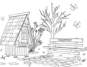 Cox Bay — illustrated coloring page from the Tofino coloring book