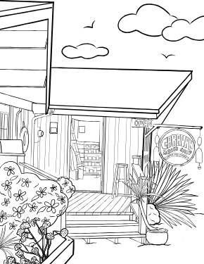 Meares Island Big Tree Trail — illustrated coloring page from the Tofino coloring book