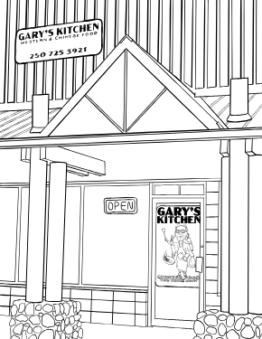 Illustrated coloring page of Gary's Kitchen — Tofino