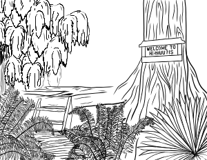 Illustrated coloring page of Meares Island — Tofino