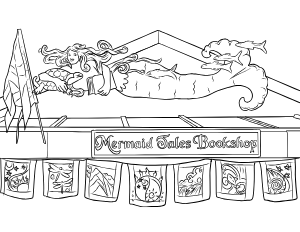 Illustrated coloring page of Mermaid Tales — Tofino