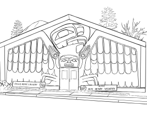 Illustrated coloring page of Roy Vickers Gallery — Tofino
