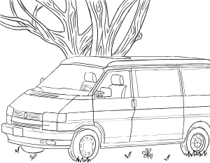 Illustrated coloring page of Rusty Van — Tofino