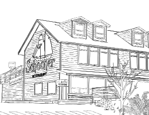 Illustrated coloring page of Schooner Restaurant — Tofino