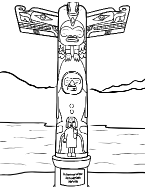 Illustrated coloring page of Tofino Totem Pole — Tofino