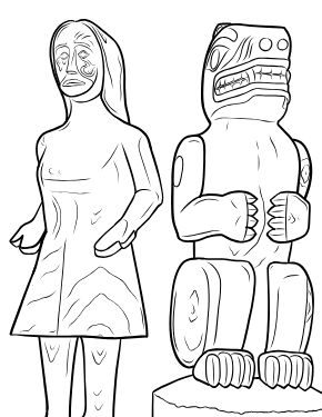 Illustrated coloring page of Totems at Zed — Tofino