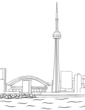 Illustrated coloring page of Downtown — Toronto, Ontario