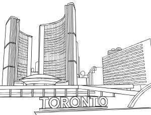 Illustrated coloring page of DT Toronto — Toronto, Ontario