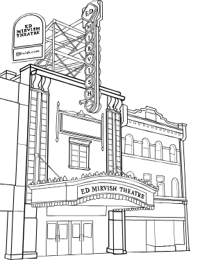 Illustrated coloring page of Ed Mirvish Village — Toronto, Ontario