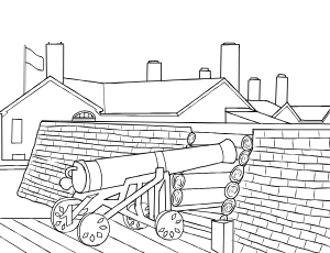 Illustrated coloring page of Fort York — Toronto, Ontario