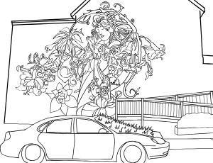 Illustrated coloring page of Kensington Graffiti — Toronto, Ontario