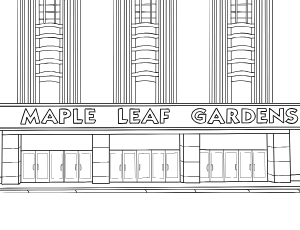 Illustrated coloring page of Maple Leaf Gardens — Toronto, Ontario