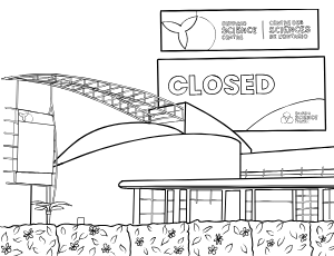 Illustrated coloring page of Science Centre — Toronto, Ontario