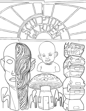 Illustrated coloring page of Sculpture Garden — Toronto, Ontario
