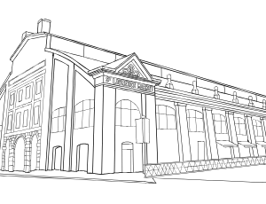 Illustrated coloring page of St Lawrence Market — Toronto, Ontario
