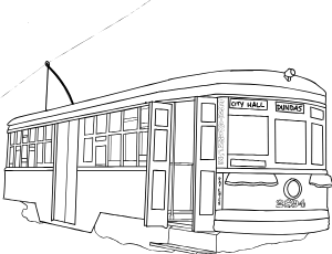 Illustrated coloring page of TTC Streetcar — Toronto, Ontario